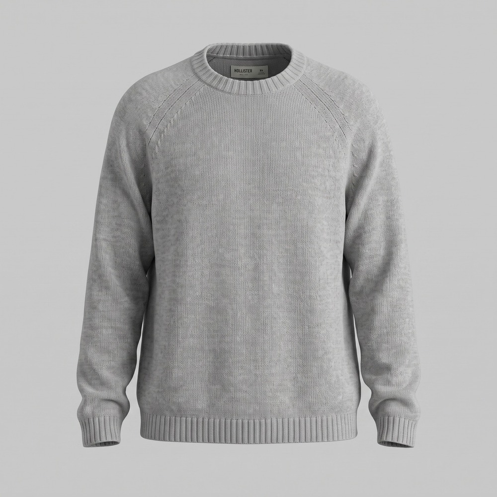 Hollister Men XL Gray Sweater Boxy Fit Raglan Knit Casual Pullover 874